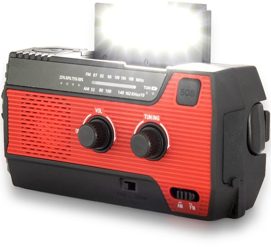 Revalk Noodradio – 4000mAh – Solar – Opwindbaar – Zaklamp – Rood