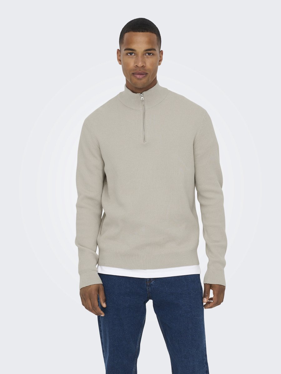 Only & Sons Trui Onsphil Reg 12 Struc Half Zip Knit 22023210 Silver Lining Mannen Maat - XS