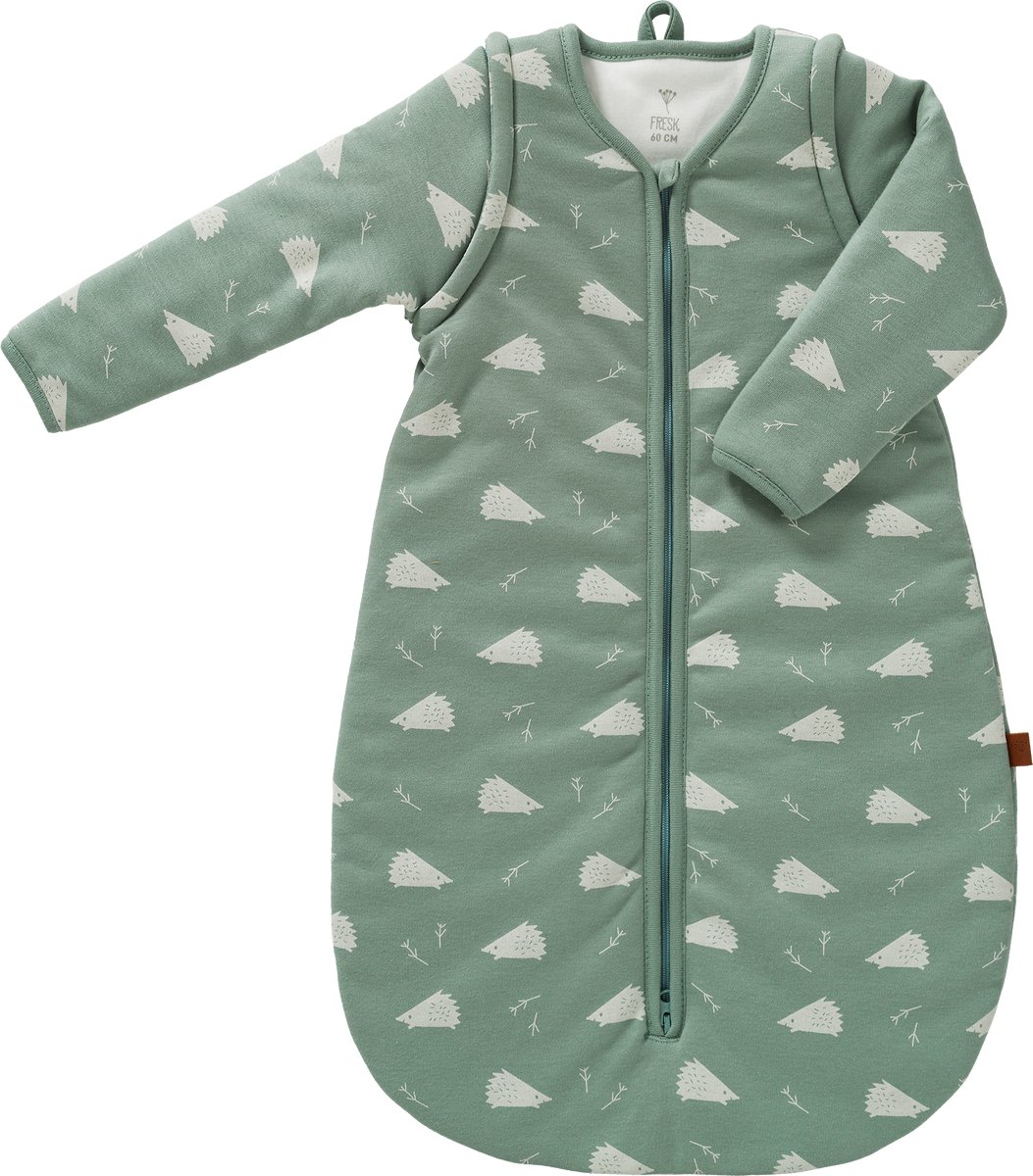 Fresk Slaapzak Baby Winter – Afritsbare Mouwen - Interlock met Lichte Voering - Biologisch Katoen - Zacht en Ademend - TOG 2.8 - Groen - Hedgehog