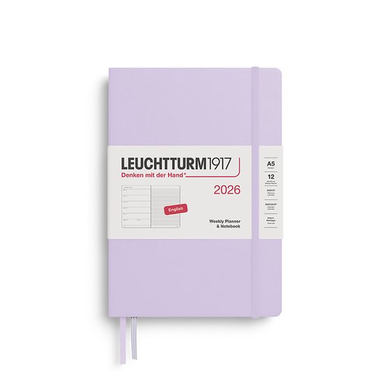 Leuchtturm1917 - Agenda 2026 - A5 Weekly Planner & Notebook 2026 hardcover Lilac - 15x21cm