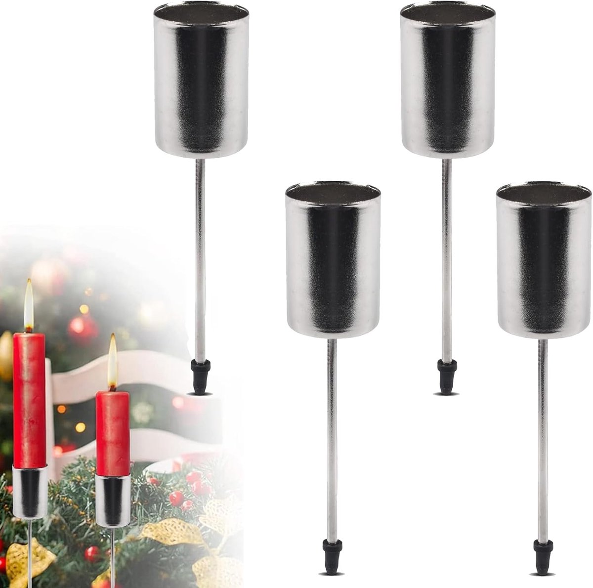 Ibenzoa Set van 4 Retro Metalen Kaarsenhouders voor Stijlvolle Tafeldecoratie en Feestelijke Gebeurtenissen Zilver