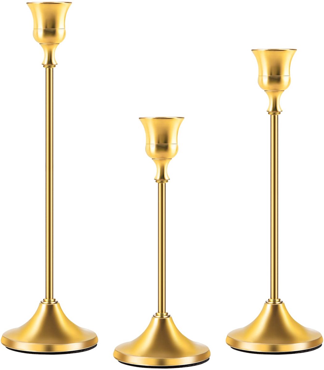 Ibenzoa® Elegante Goudkleurige Kaarsenstandaard Set van 3 voor Diverse Gelegenheden, Tafel- en Feestdecoratie