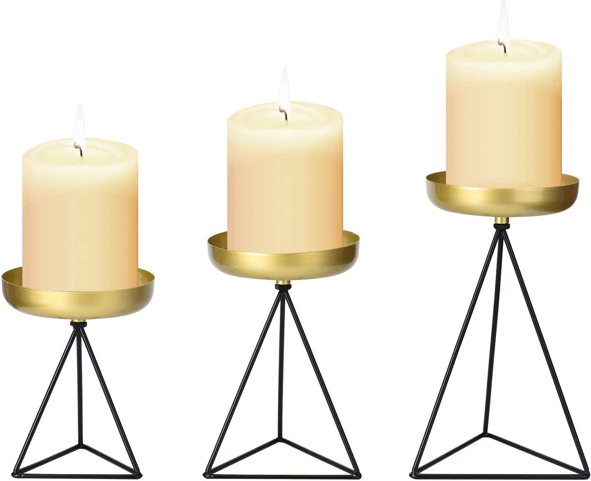 Ibenzoa® Decoratieve Gouden Kaarsenhouderset van Metaal voor Sfeervolle Decoratie in Huis en Feestelijke Gebeurtenissen