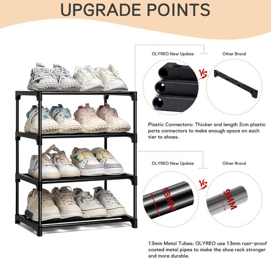 4 Level Rack 4 Levels Shoe Rack Stackable Shoe Rack Small Black Shoe Racks Storage ...