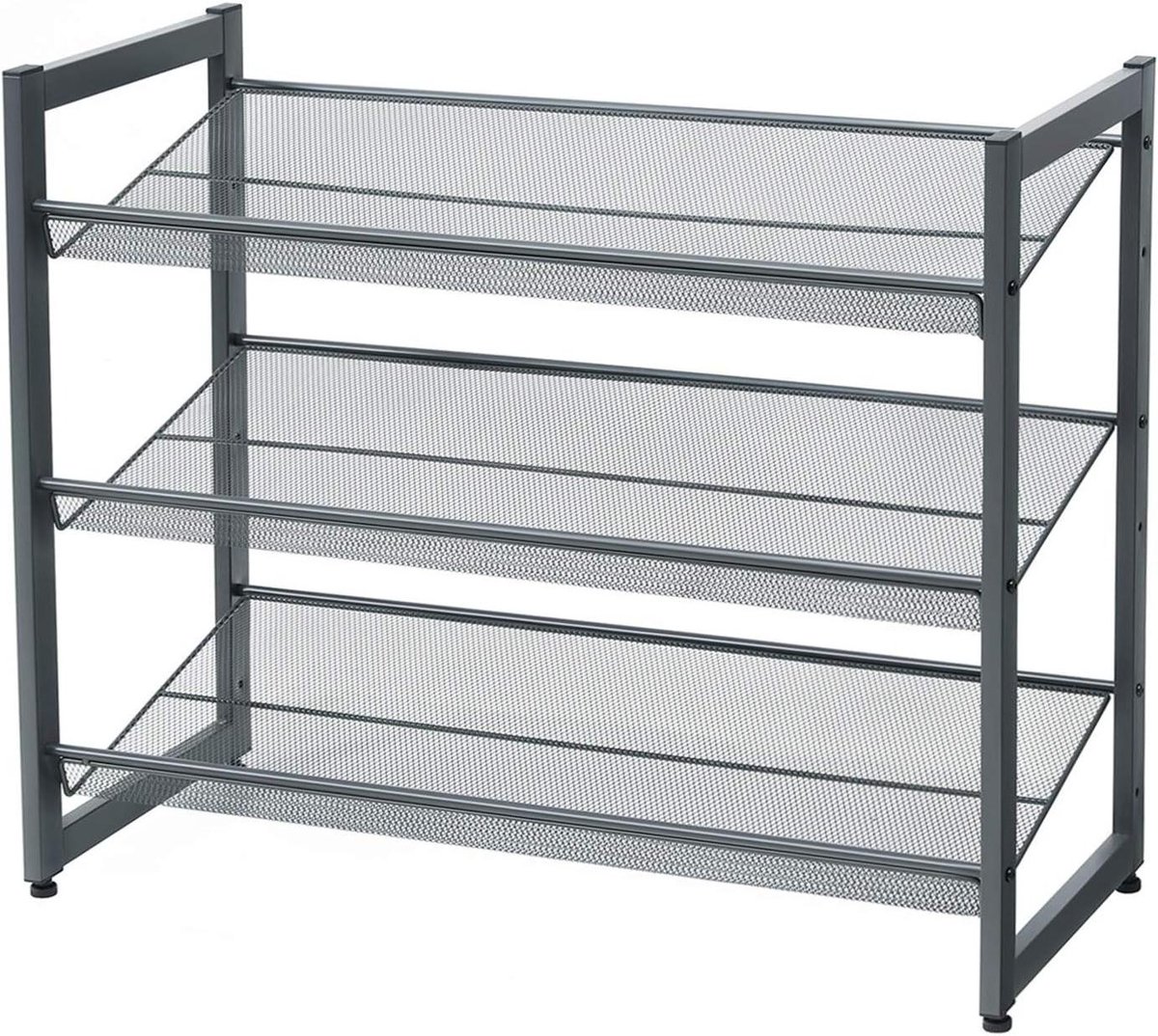 Shoe Rack with 3 Levels Metal Grid Shelves Flat or Angled Mount Shoe Stand Shoe Storage Stackable for 9 to 12 Pairs of Shoes by Songmics