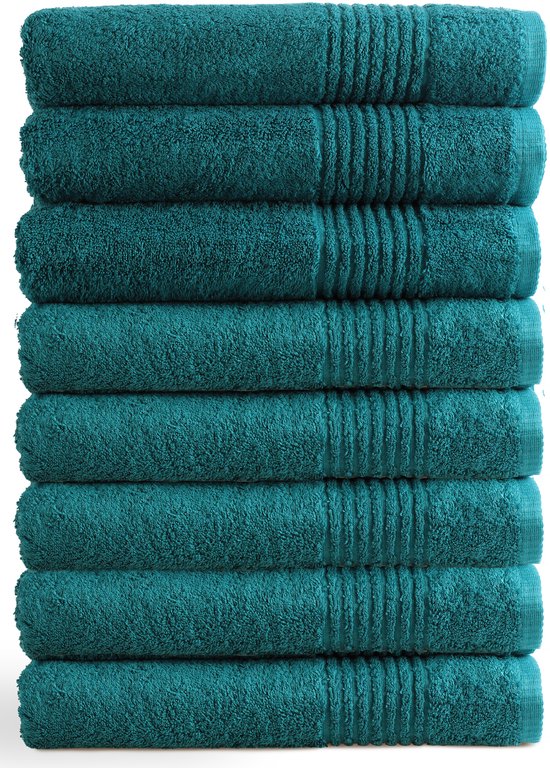 OUTLET BADTEXTIEL - set van 8 - badlaken 70x140 cm - turquoise aqua
