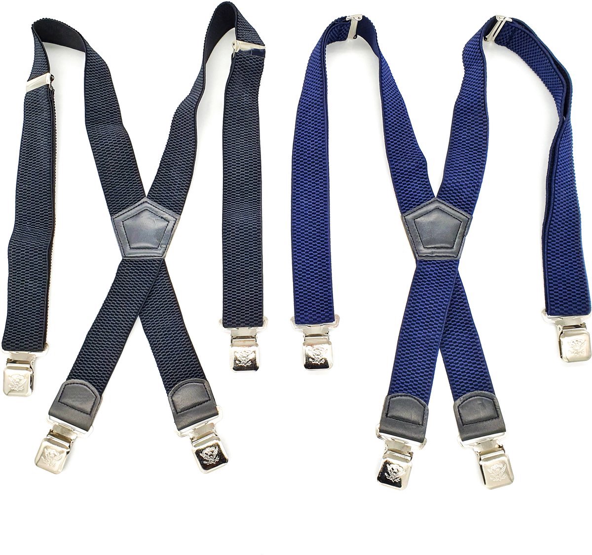 bretels heren - Bretels - bretels heren volwassenen - bretellen voor mannen - 4 clips - bretels heren met brede clip 2 Stuks - 1 x Zwart, 1 x Blauw plus een tassenband grijs