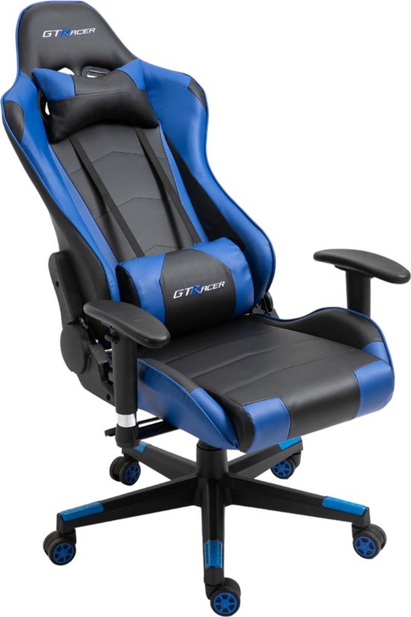 Afbeelding 2 van GTRacer Pro - Game Stoel - Gaming Stoel - Ergonomische Bureaustoel - Gamestoel - Verstelbaar - Gaming Chair - Zwart / Blauw