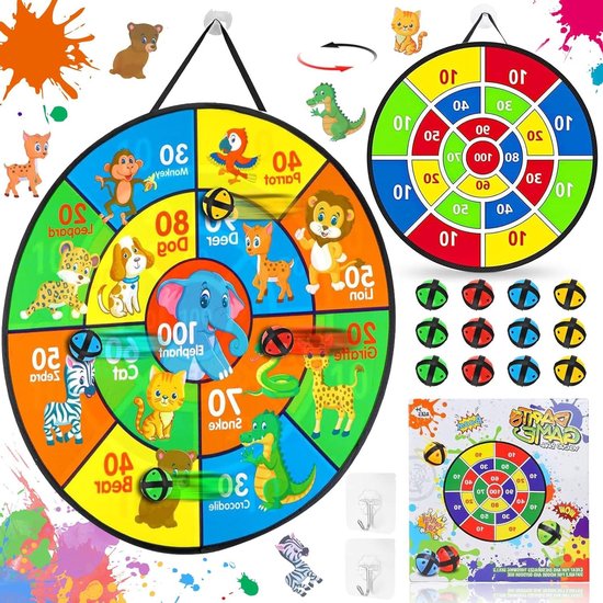Jeu De Fléchettes Double Face 73cm Pour Enfants Dès 4 Ans - 20 Balles Collantes Et 10 Fléchettes