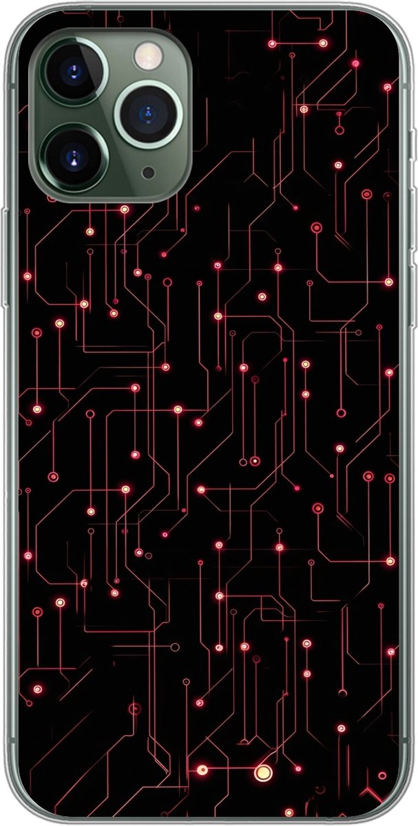Telefoonhoesje Geschikt voor iPhone 11 Pro hoesje - Gaming - Lijnen - Netwerk - Stippen - Rood - Siliconen Telefoonhoesje Telefoonhoesje