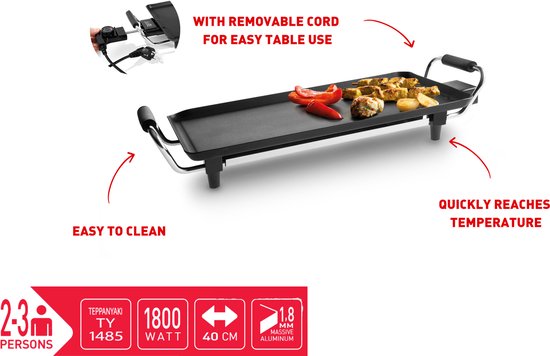 FRITEL Teppanyaki TY 1485 - Bakplaat / Tafelgrill - 40x22 cm - 1800W - 5 Standen - 2 tot 4 Pers. - Antiaanbak — afbeelding 5