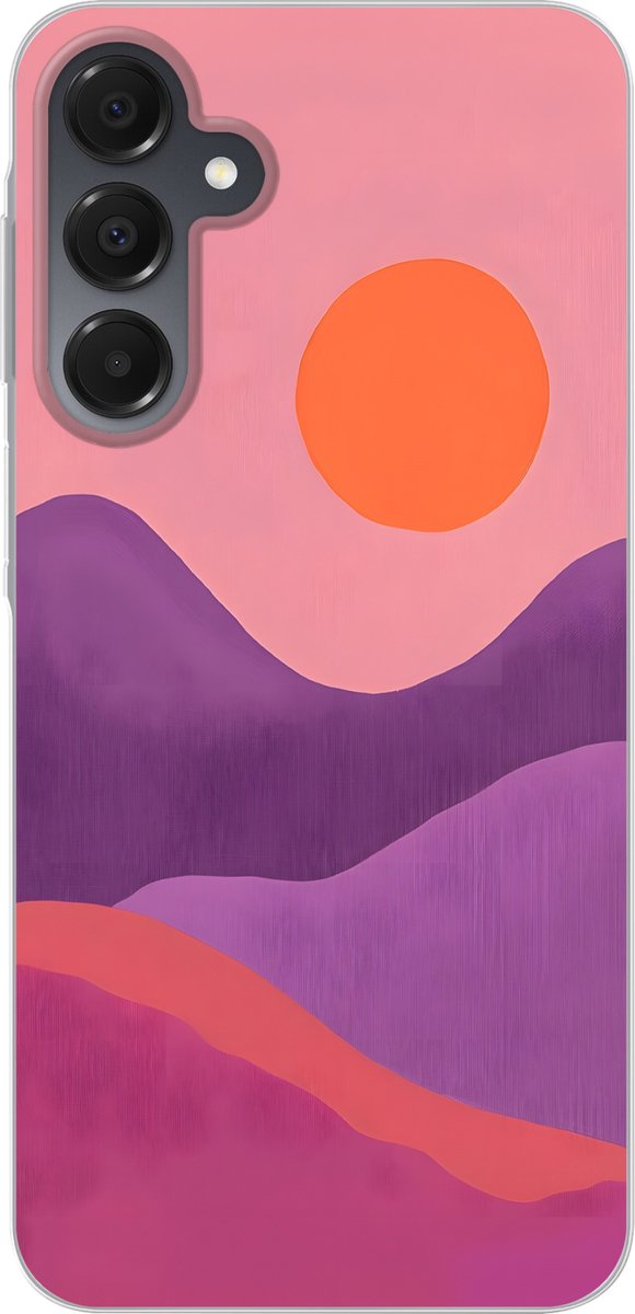 Telefoonhoesje Geschikt voor Samsung Galaxy A16 hoesje - Zon - Heuvels - Paars - Abstract - Siliconen Telefoonhoesje Telefoonhoesje