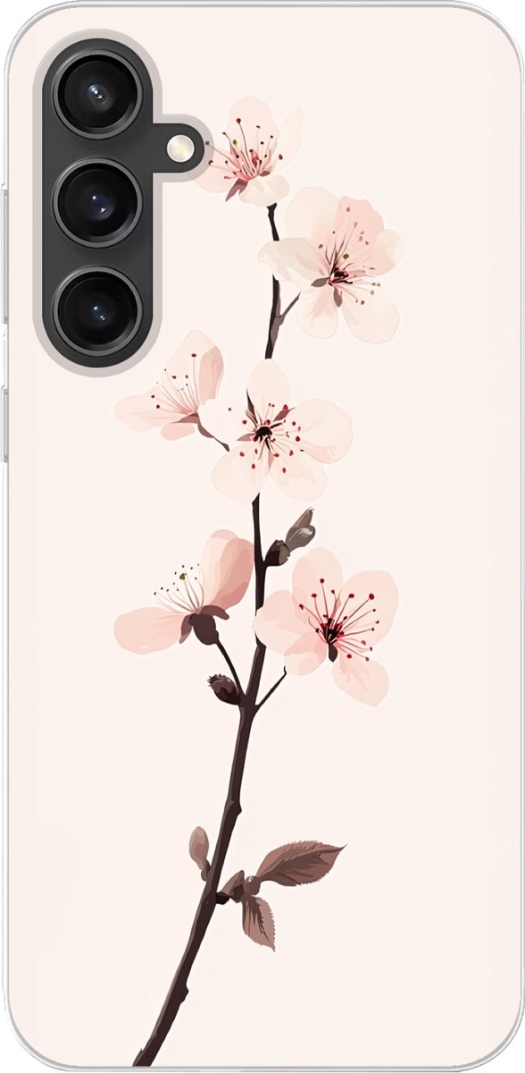 Telefoonhoesje Geschikt voor Samsung Galaxy S23 FE hoesje - Minimalistisch - Bloesem - Tak - Roze - Siliconen Telefoonhoesje Telefoonhoesje