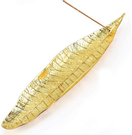 Foto: 28 cm metalen bladeren wierookstokhouder met zink legering asvanger voor wierookstokjes ideaal voor kantoor thuis yoga en meditatie goudkleurig