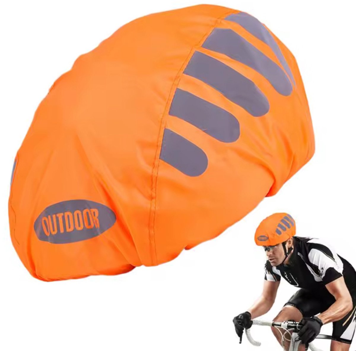 Actie4you® - Fietshelm Regenhoes - Helmhoes - Regenhoes Helm - Reflecterende Muts Voor Helm - Fietshelm Hoes - Waterdichte Fietshelm Cover -Verstelbaar - Reflecterende Strepen – Universeel - Oranje