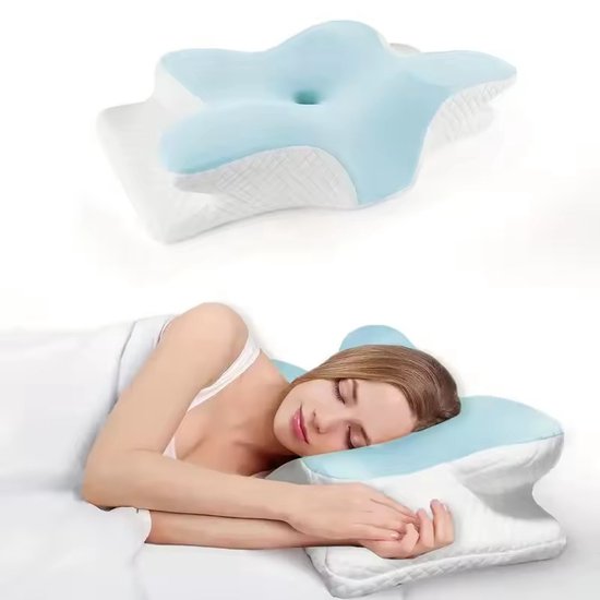 Orthopedisch Memory Foam Kussen - Comfortabele Licht-blauwe Butterfly Sleep Halskussen - Slow Rebound & Cervical pillow - Ideaal voor Nek Ondersteuning & Diepe Slaap