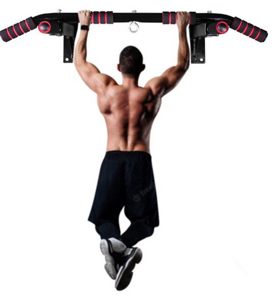 Pull up Bar – Optrekstang met ring – Met bevestigings ring voor bokszak - Antislip - L94xB51xH18 cm – Viper Sports – Zwart/Rood