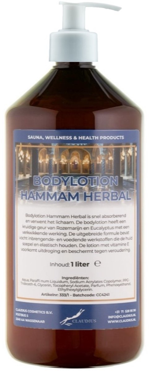 Bodylotion Hammam Herbal 1 Liter met witte pomp - stijlvolle en duurzame uitstraling