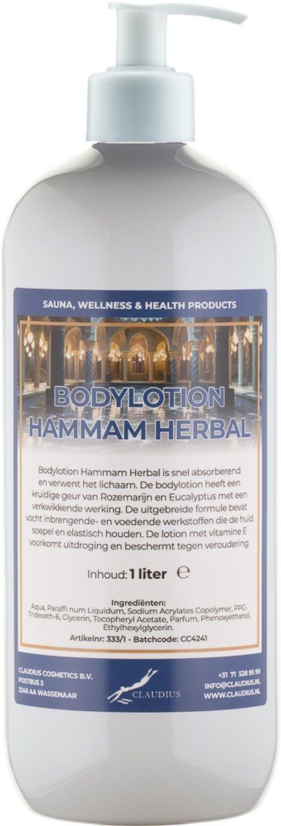Bodylotion Hammam Herbal 1 Liter met witte pomp - stijlvolle en duurzame uitstraling