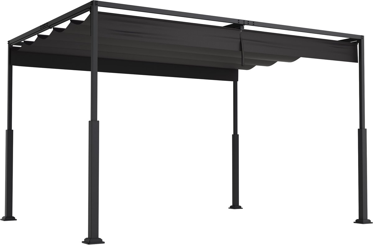 Aufun Pergola Met Uitklapbaar Dak - 3 x 4 m - metalen tuinpaviljoen - frame van staal - schuifdak van PA-gecoat polyester - zwart