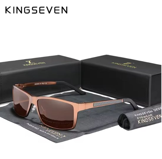 KINGSEVEN Zonnebril 7021 - Bruin – Heren - Vrouwen - Gepolariseerd - UV400 - Rechthoek