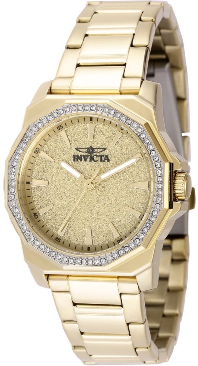 Invicta Speedway 49130 Dames Horloge - Waterdicht - Analoog - Quartz Uurwerk - Roestvrij Staal met gouden Wijzerplaat - 34mm