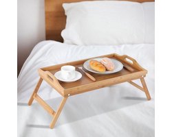 Allecto Plus - Bamboo Houten Bed Tray met Vouwhandvatten en Verhoogde Rand - Ontbijttafel Bed 63 x 27.3 x 22.5 cm - Natuurlijke Look - Duurzaam Materiaal