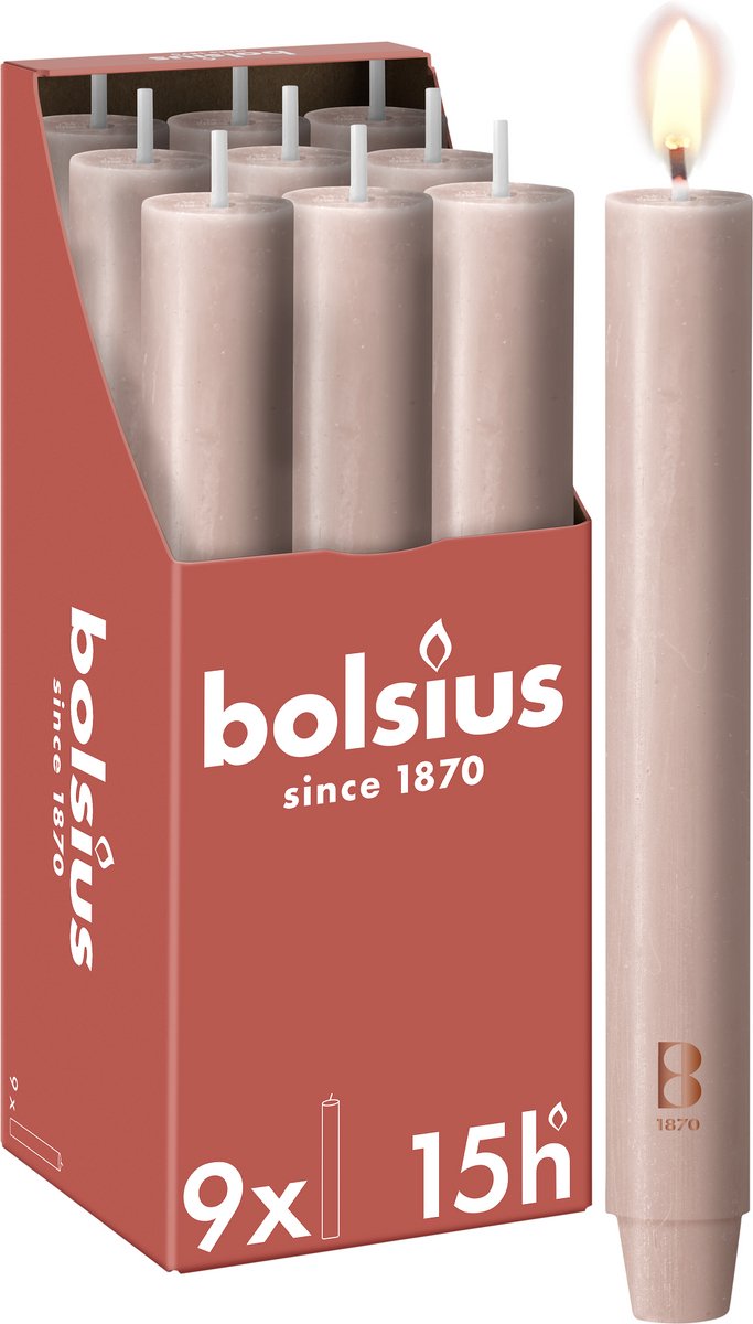 Bolsius 9 Dinerkaarsen Rustiek Extra Breed - Roze - 23 cm - Diameter 3 cm - 15 Branduren
