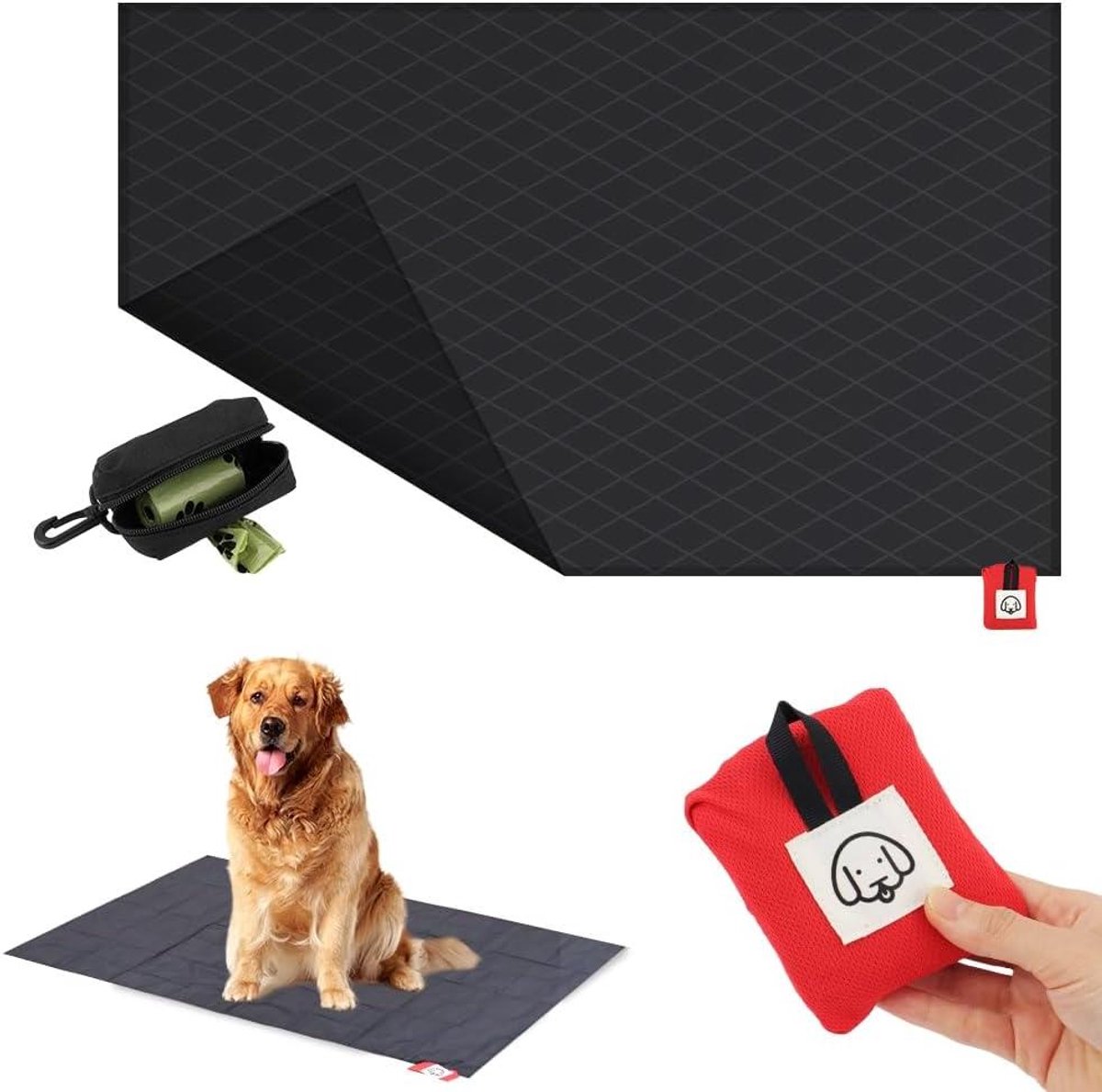 Waterdichte Hondendeken voor Wandelen en Kamperen - 110 x 70 cm - Opvouwbaar en Draagbaar - Met Poepzakjes - Nylon - Ideaal voor Buitengebruik - Bescherming tegen Regen - Compact en Handig formaat