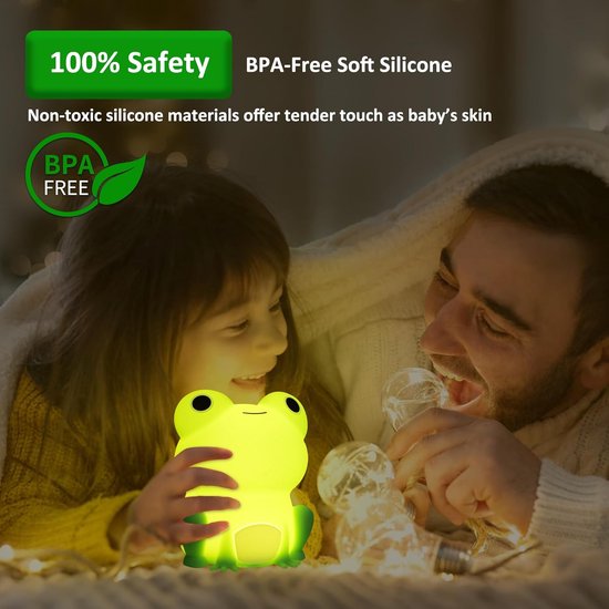 Nachtlampje - Kikker Kinderkamer Nachtlampje - Oplaadbare Dimbare Touch Bedlamp (Silicone) - Draagbaar Kindercadeau - Geschikt voor Jongens - Meisjes en Baby's - Zachte Dieren Siliconen Lamp - Draagbare Dimbare Touchbediening van Merkloos — afbeelding 3