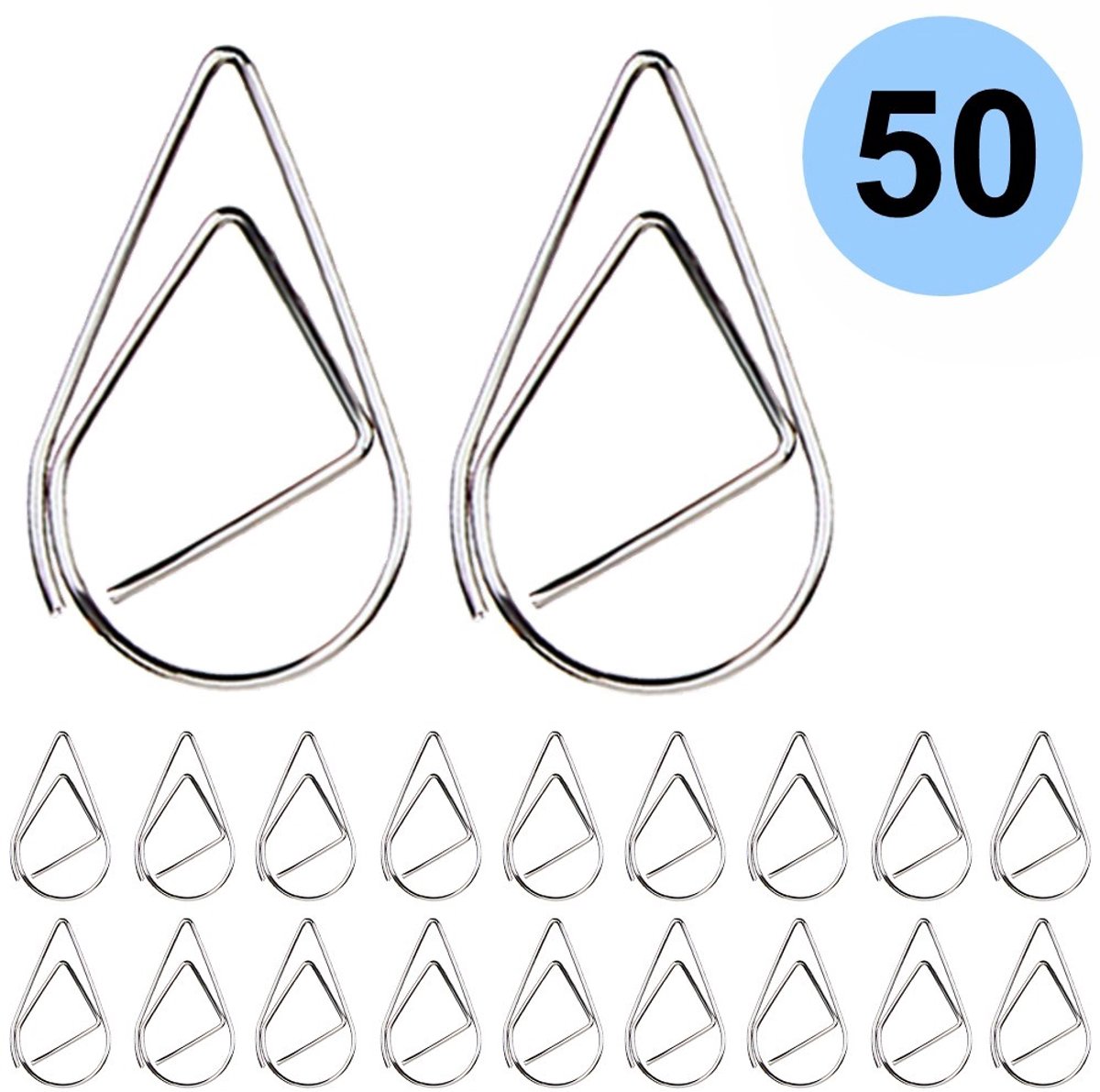 Fako Bijoux - 50x Paperclip Druppel Zilver - Druppelvormige Zilverkleurige Paperclips - Clip Waterdrop Zilver - Sluitclip - Paperclip - Papierklem - Cadeauverpakking - Trouwen - Geboorte - 2.5cm - 50 Stuks