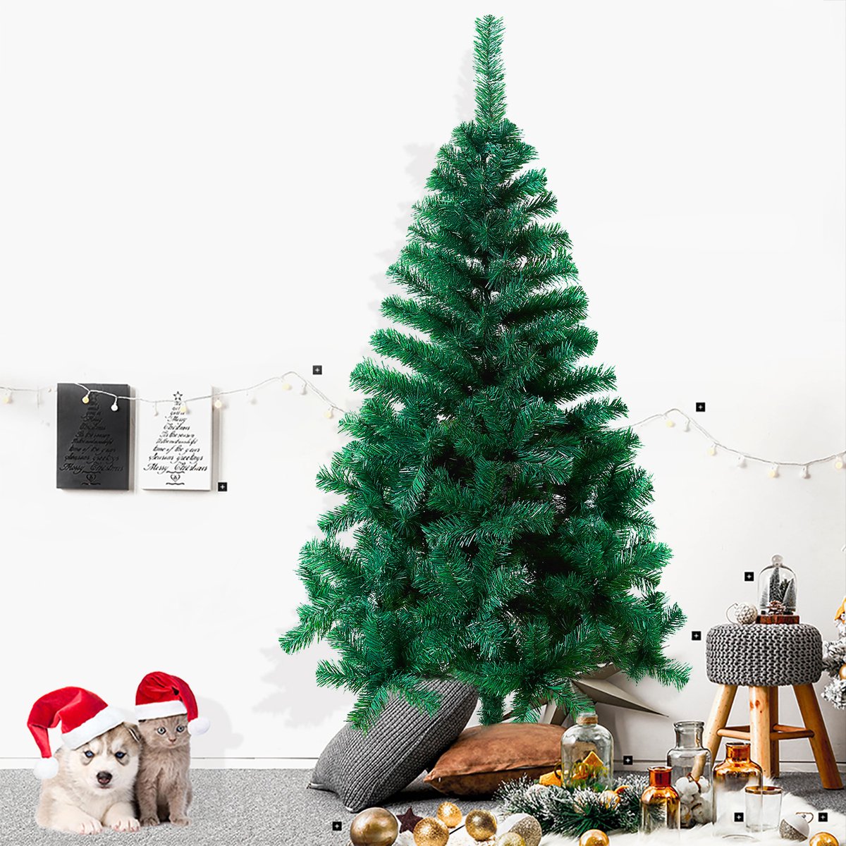 Kerstboom Kunstboom 210cm Kunstkerstboom Decoratie, PVC Kerstboom Kerstdecoratie, Dennenboom Inclusief Metalen Standaard – foto 8