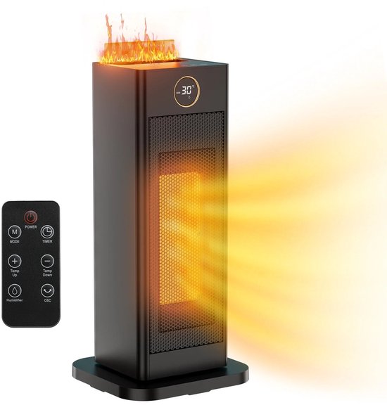 Hennova Kachelventilator - Kachel elektrisch - Luchtbevochtigers - 3 in 1 kachel - Slimme thermostaat - 17 x 15 x 41 cm - 2000 W - Timer van 1-12 uur