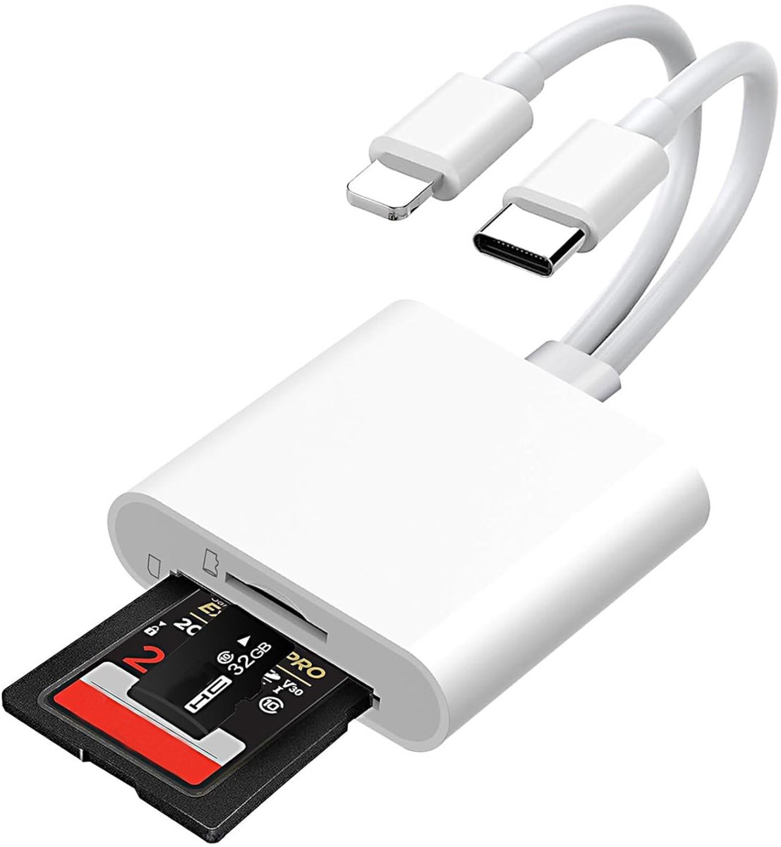 HANDIGE 2-in-1 SD Kaartlezer voor Micro SD kaart - SD kaart - Geschikt voor Telefoon met USB-C of Apple lighting aansluiting