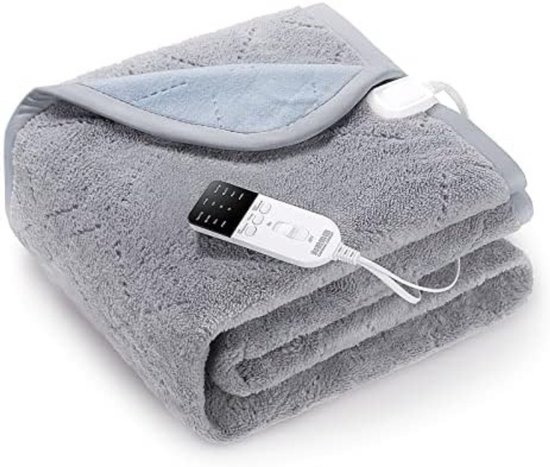 Elektrische deken - Warmtedeken - Dubbel elektrisch beddeken - Hittedeken 180x150 cm - 4 warmtestanden - Timerfunctie - Automatische uitschakeling - Anti-mijt - Waterdicht - Energiezuinig - Grijs - Veiligheidsdeken - Warmteonderdeken