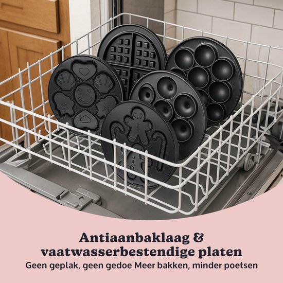JAP Appliances Dough Joy 5in1 Wafelijzer - Wafelmaker, Donutmaker & Cake Pop maker - Anti aanbaklaag - Inclusief 50 cakepop stokjes - Roze - PFAS-vrij van JAP Appliances — afbeelding 2