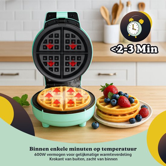 JAP Appliances Dough Joy Wafelijzer - Wafelmaker voor 1 Ronde Wafel - Anti aanbaklaag - indicatielampje - Wafels van 16x16 cm - Groen van JAP Appliances — afbeelding 2