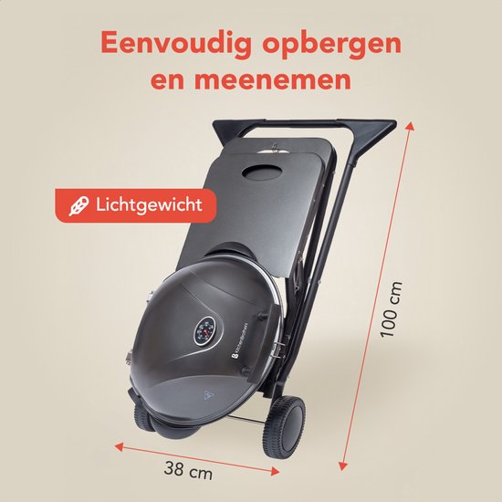 KitchenBrothers Elektrische BBQ - Opvouwbaar - Barbecue met Wielen - Anti-aanbaklaag - Zijtafels - tot 250°C - 2400W - Zwart