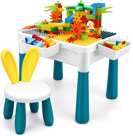 Product: Qwali Kinder speelgoed tafel met stoeltjes - Geschikt voor duplo, water en zand - Activiteiten - Set - Tekentafel - Voor jongens en meisjes - Voor peuter - Speeltafel - Bureau - Kinder - Tafeltje - Meubels, van het merk 