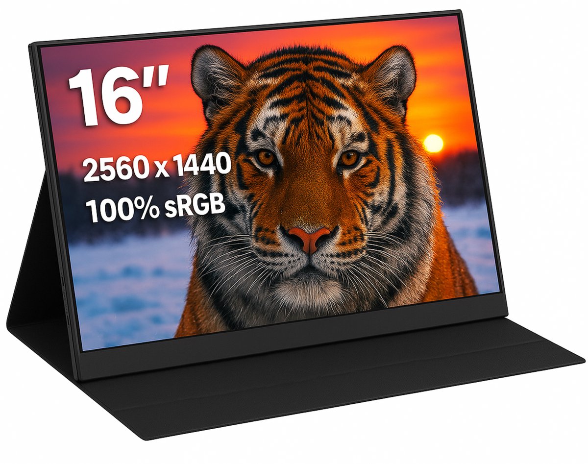 Portable Monitor Flex 16" - 2K Resolutie - 100% sRGB - Ingebouwde Speakers - Draagbare Monitor voor Laptop - USB-C & HDMI - IPS Display - Plug & Play - Portable - €189,00