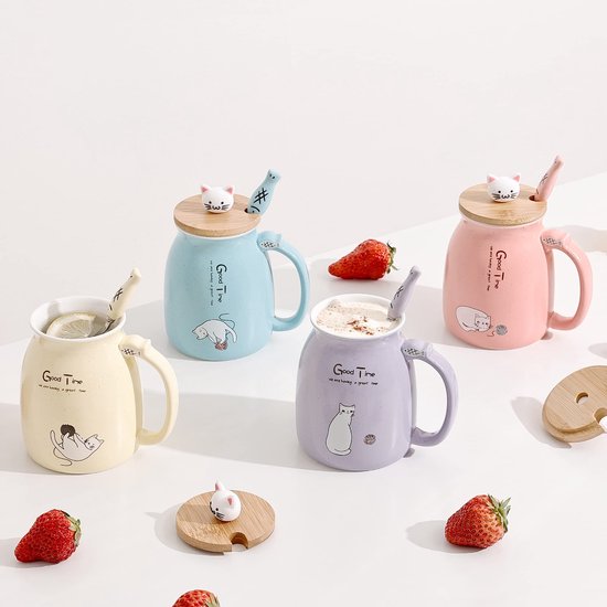 SPOTTED DOG GIFT COMPANY Set van 4 Keramische Koffiemokken 360ml met Schattige Kattenmotief, Kattenmokken Koffiekopjes voor Koffie en Thee, Cadeau voor Vrouwen en Kattenliefhebbers SPOTTED DOG GIFT COMPANY Set van 4 Keramische Koffiemokken 360ml met Schattige Kattenmotief, Kattenmokken Koffiekopjes voor Koffie en Thee, Cadeau voor Vrouwen en Kattenliefhebbers