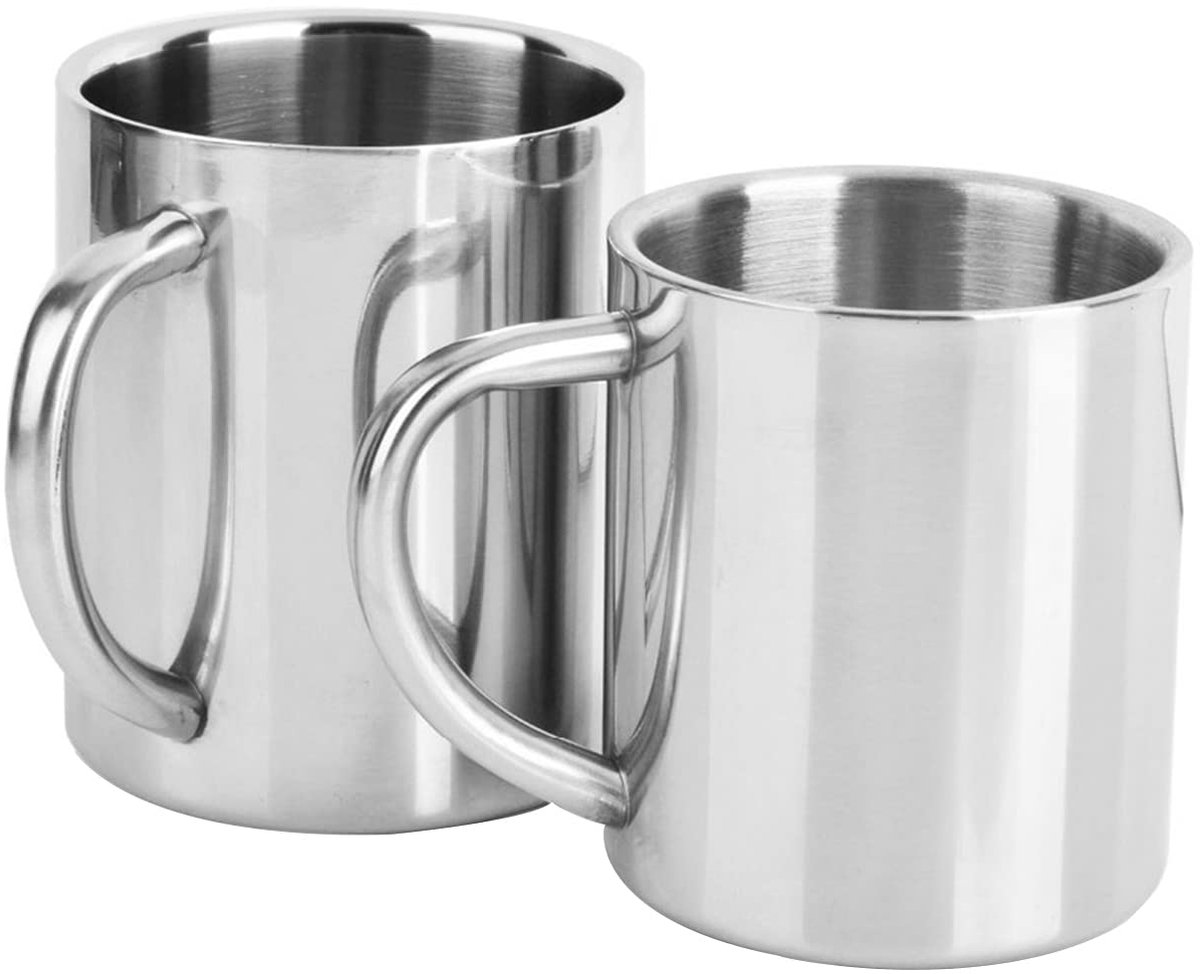 RVS Koffiebeker met oor - Geïsoleerd en Onbreekbaar - Voor warme en koude dranken - Set van 2 - 400ml