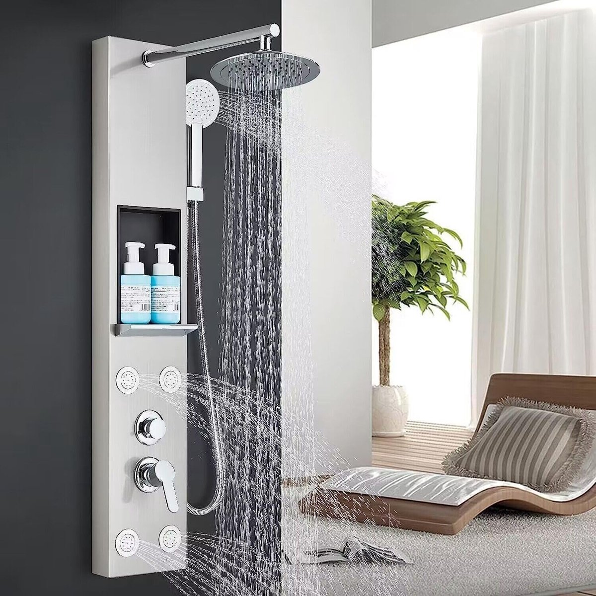 Douchekolom Douchepaneel voor Badkamer Hydromassages 3 Stralen Douchesysteem multifunctioneel Douchepaneel Zilver