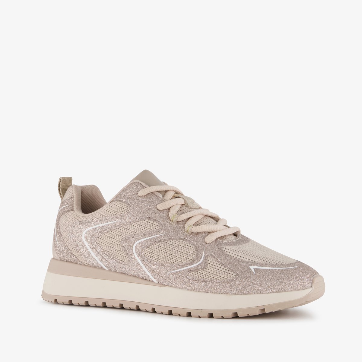 BLUE BOX dames sneakers met glitters taupe Beige Extra comfort Memory Foam