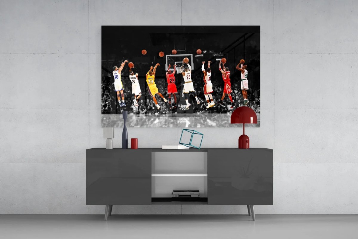 Glasschilderij - NBA All Stars - Wall Art - Basketbal - Luxe Sport Decoratie voor Woonkamer of Slaapkamer - 90x60x0.4 cm