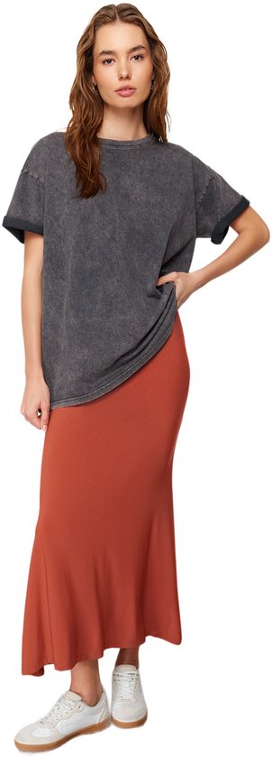 Trendyol Zwarte Body Sitting Fish Vorm Stretchy Gebreide Maxi Rok Twoss24Et00155