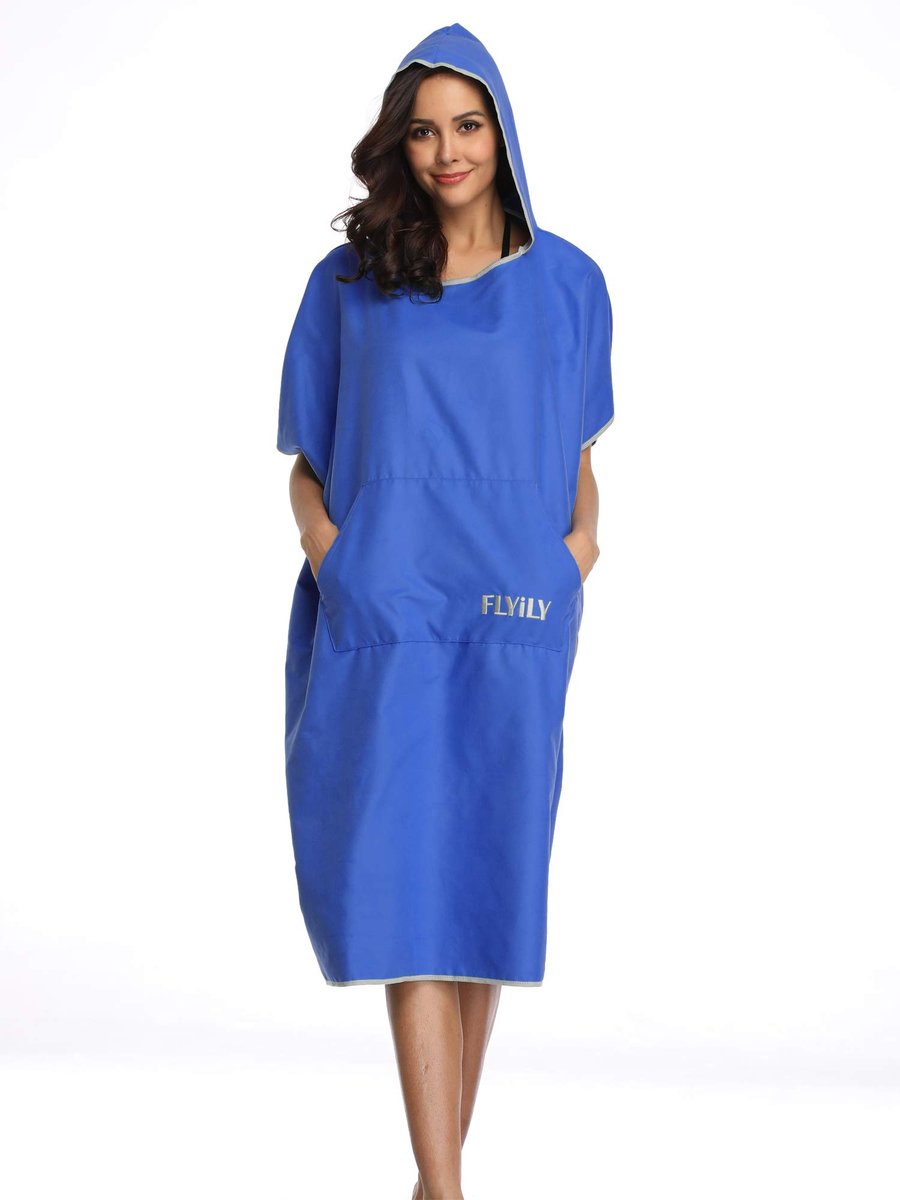 Surf Poncho Badjas - Microfaser - Met Capuchon - Voor omkleden op het strand en na het zwemmen - Royalblue - Maat L voor volwassenen