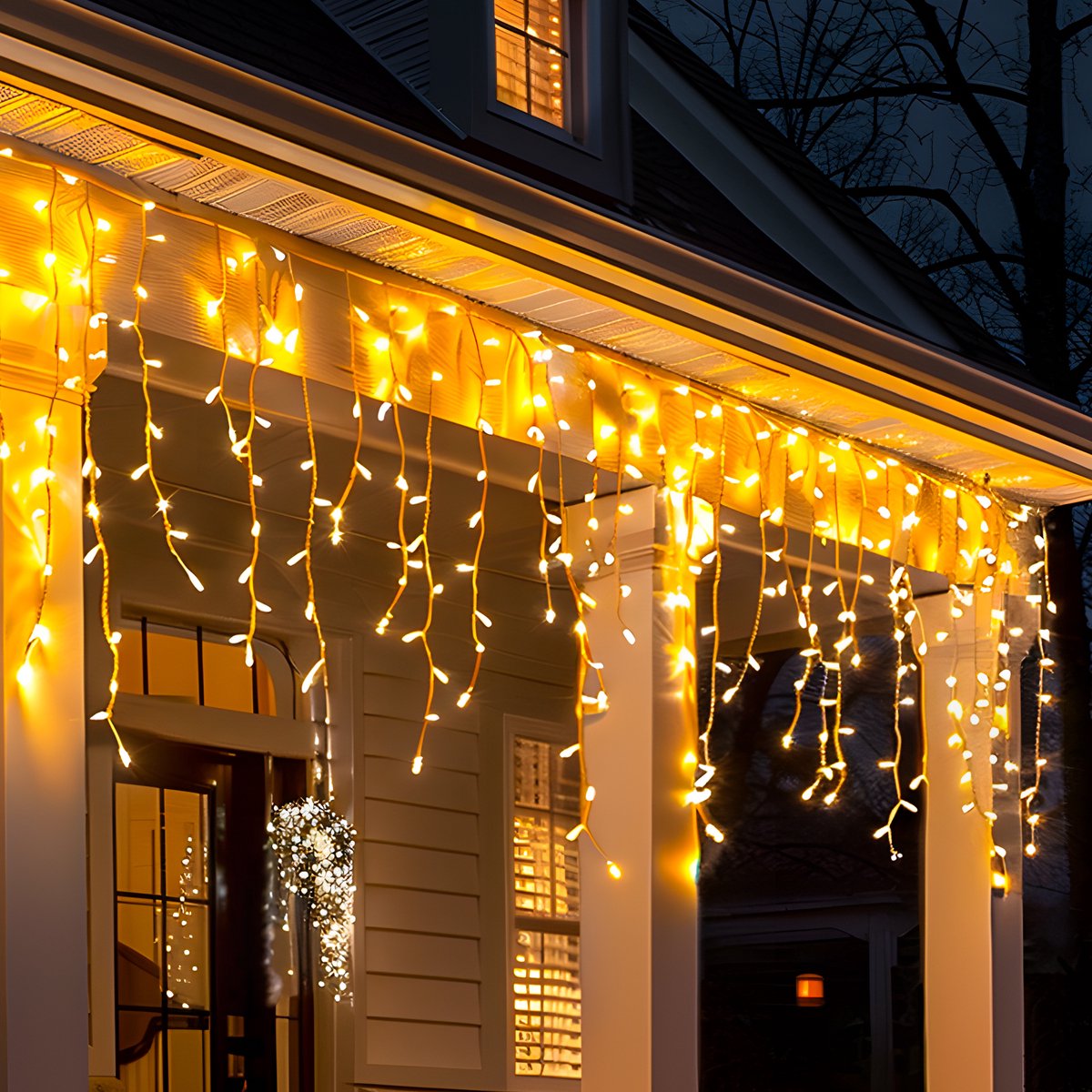Aigostar LED Lichtgordijn Sfeerverlichting - 15 meter - 300 LED - IP44 - Op Batterijen - Kerstverlichting - IJspegel - Warm wit