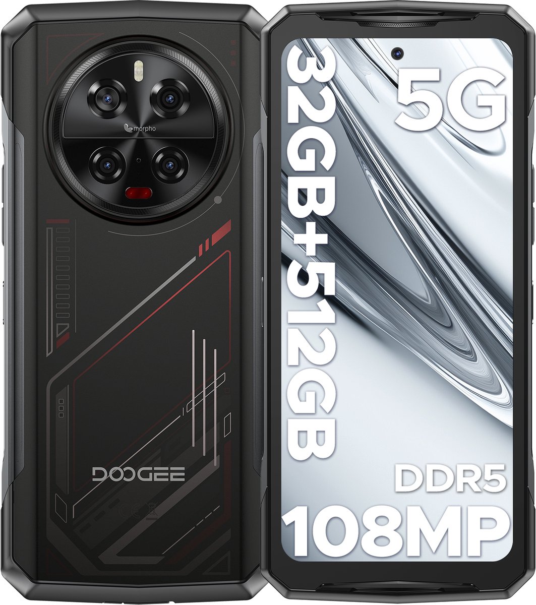 DOOGEE V40 5G - Robuuste Smartphone - Robuuste Telefoon - 32 GB RAM + 512 GB ROM - 6,78 inch 2,4K 120Hz - 108 MP AI camera - 8680 mAh/33W - MediaTek Dimensity 7300 - Face ID - Drie sleuven - Vingerafdrukherkenning - NFC - GPS - Rood