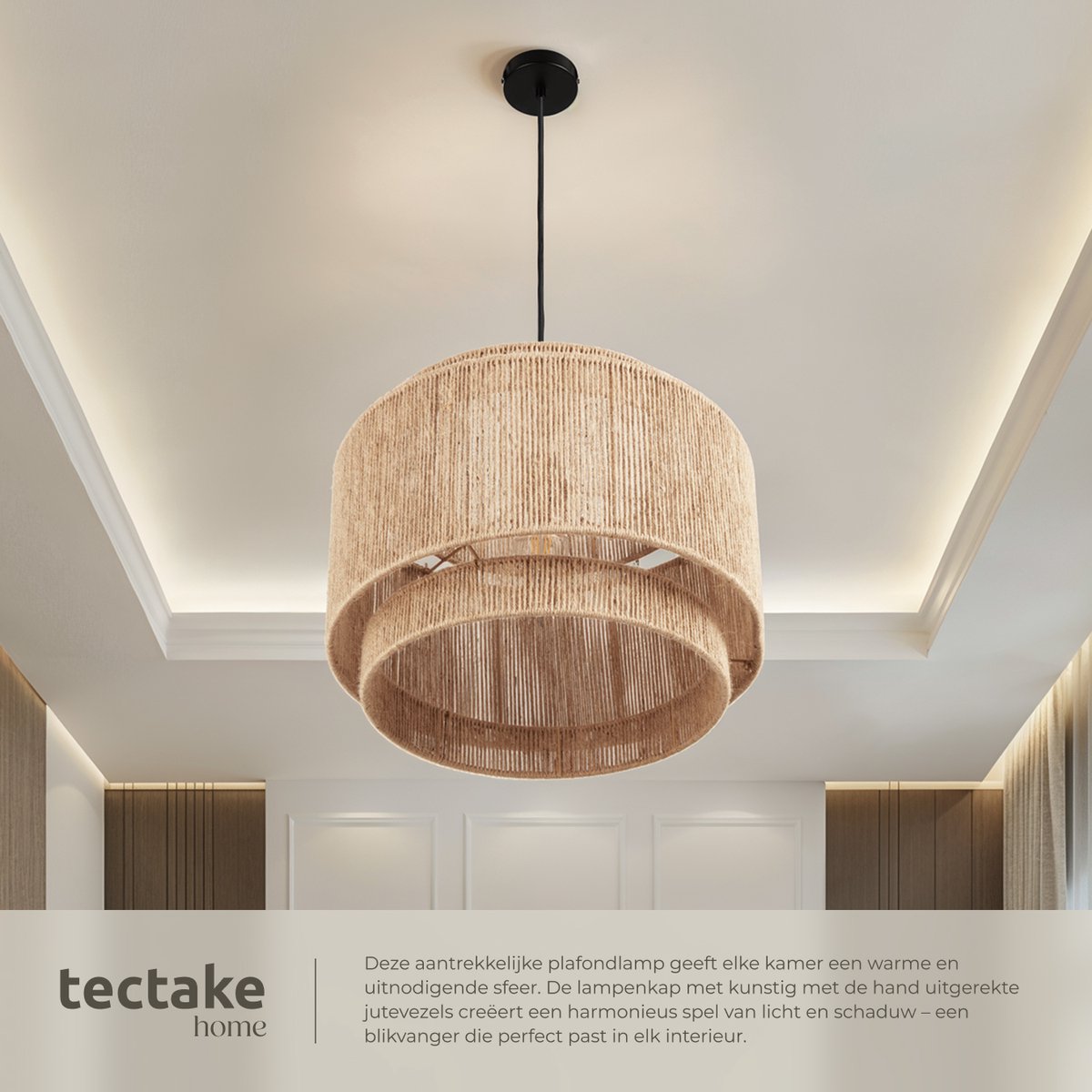 tectake Plafondlamp Lignea Lux van jute in boho-stijl, 40W